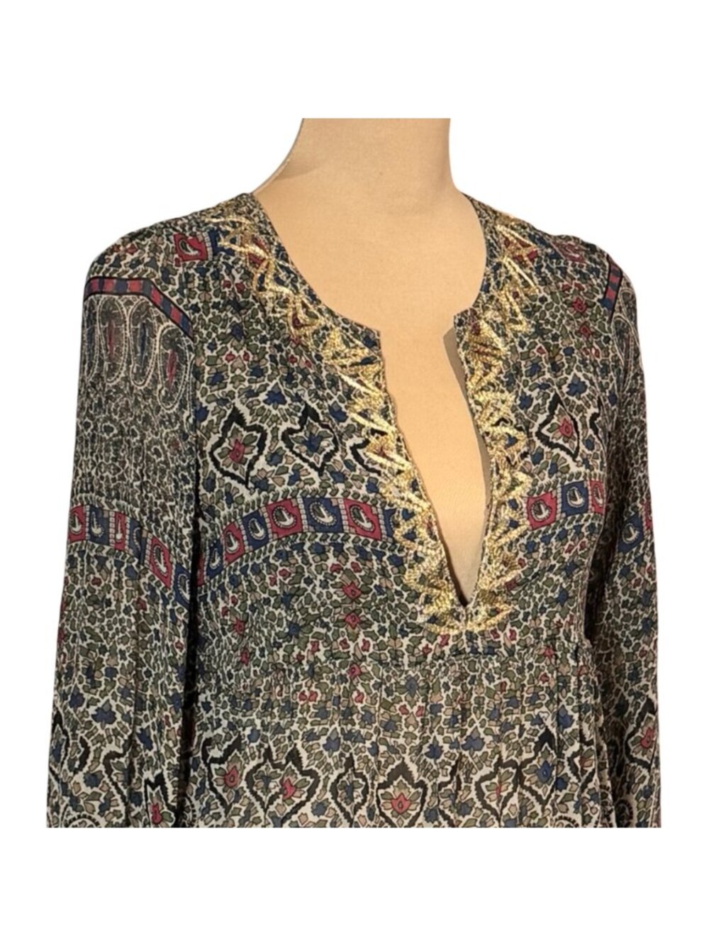 Joie Boho 100% Silk Embroidered Paisley Babydoll Top Sz XS Maximalist - Picture 14 of 14